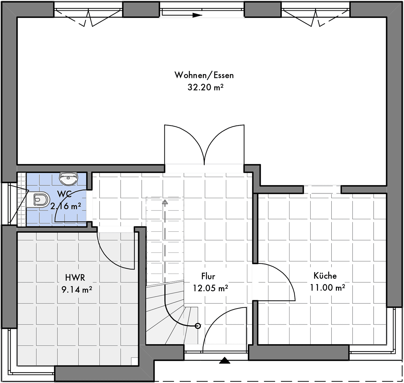 Grundriss Bauhausvilla Bergfelde EG