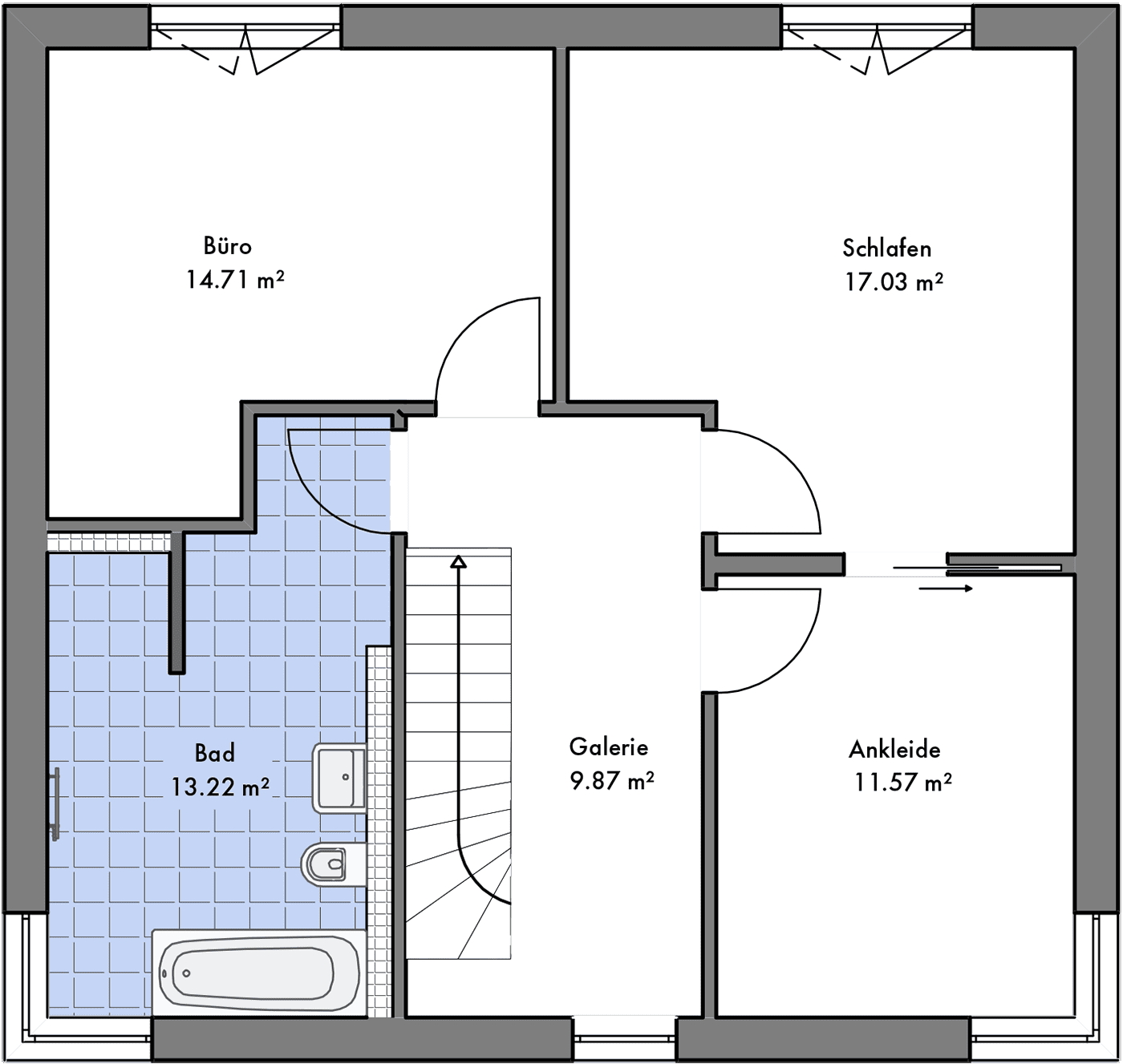 Grundriss Bauhausvilla Bergfelde OG